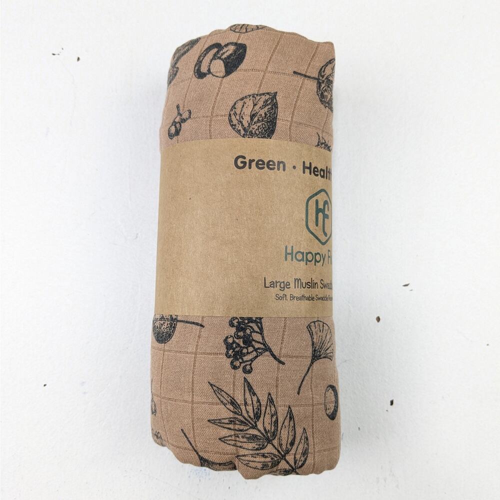 Happy Flute Large Brown/Black Nature Muslin Swaddle Blanket